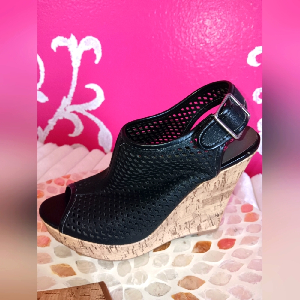 Black Wedge Sandals